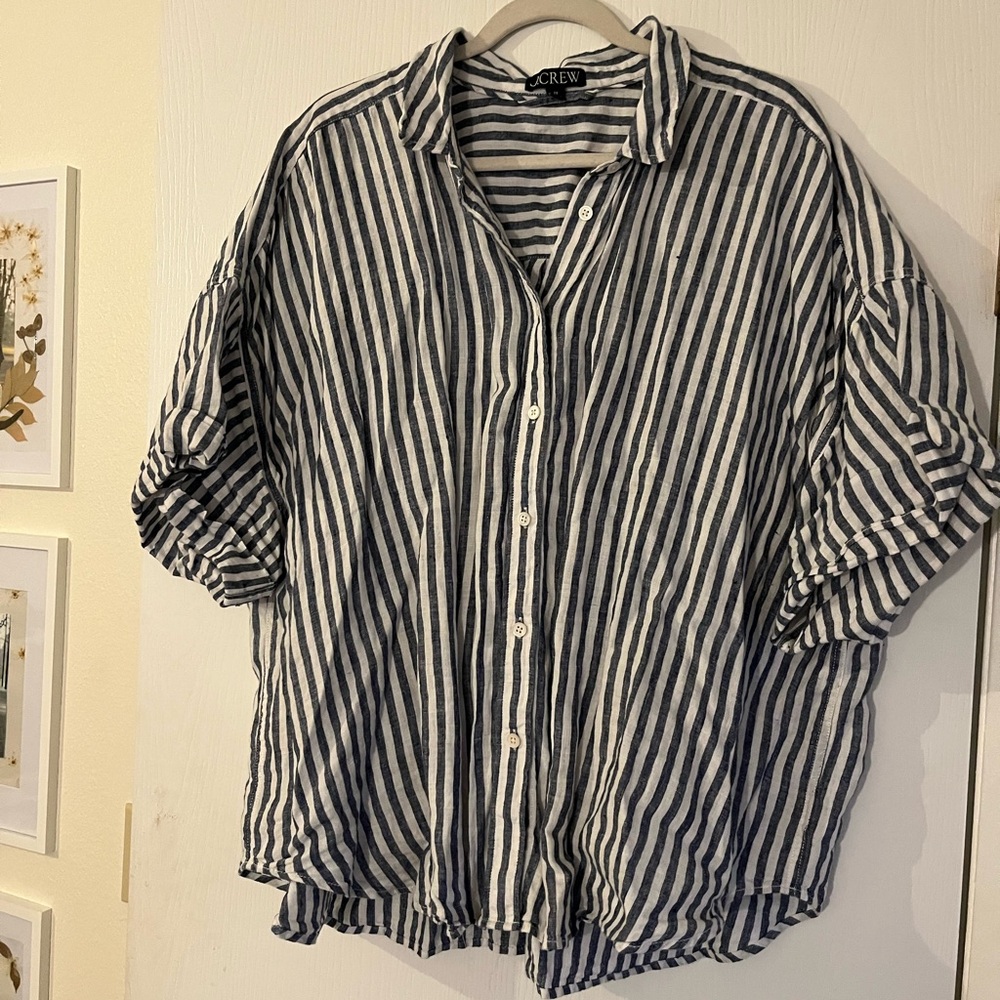 J.Crew Linen Striped Button-Up Shirt